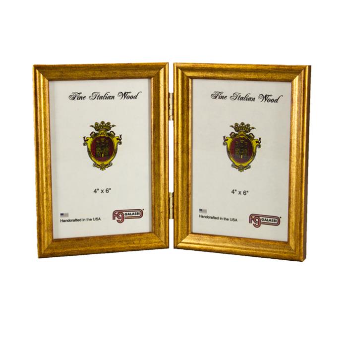 F.G. Galassi 4x6 gold hinged double ready made picture frame - style 13746V2