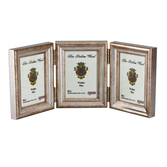 F.G. Galassi 2 1/2 x 3 1/2 silver hinged triple ready made picture frame - style 13823V3