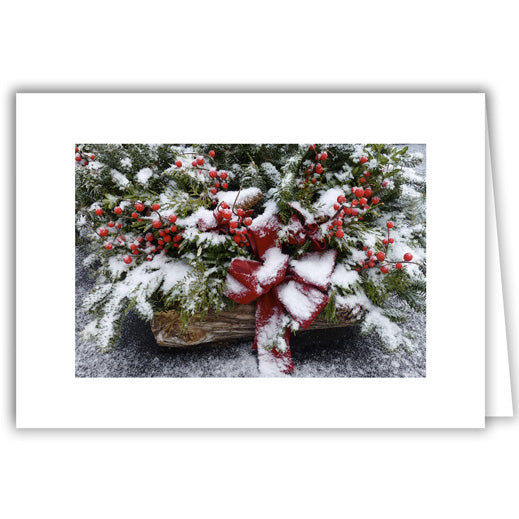 Helen Eddy photo card - Red Bowed Evergreen Basket - Winter - Item 274D-79