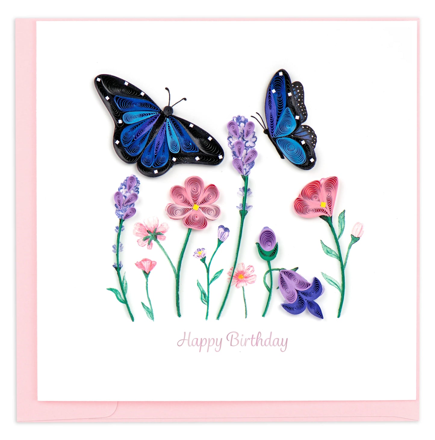 Quilling Card "Birthday Flowers & Blue Butterflies" style BD182