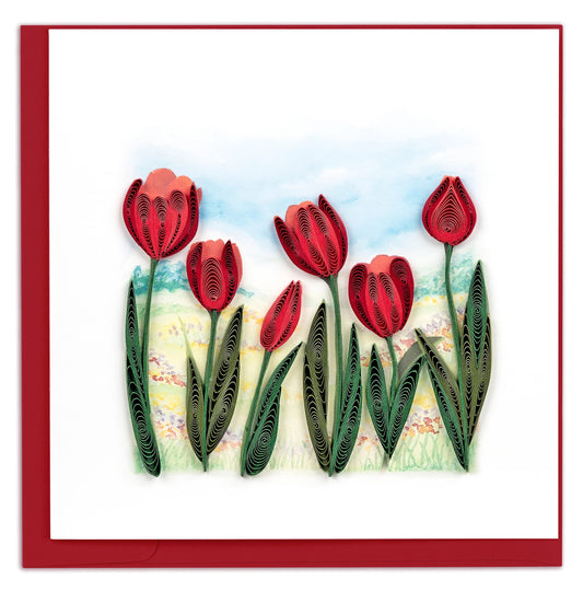 Quilling Card  "Red Tulip Field" style BL1466