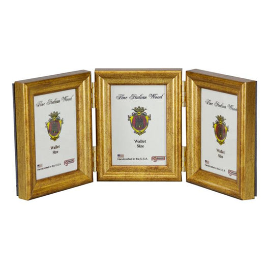 F.G. Galassi  2 1/2 x 3 1/2 gold hinged triple ready made picture frame - style  13723V3