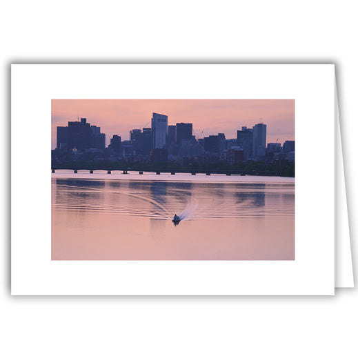 Helen Eddy photo card - Boston Pink Sky at Dawn (H) - Boat on the Charles - Item 365D-2