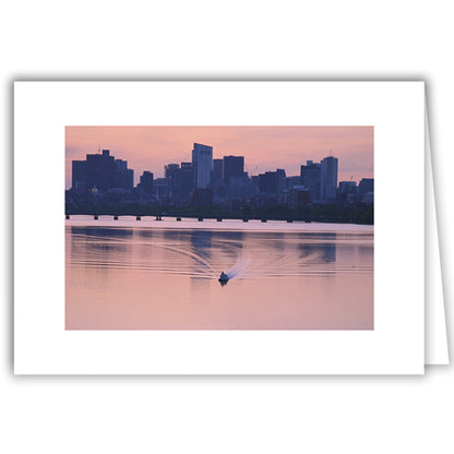 Helen Eddy photo card - Boston Pink Sky at Dawn (H) - Boat on the Charles - Item 365D-2