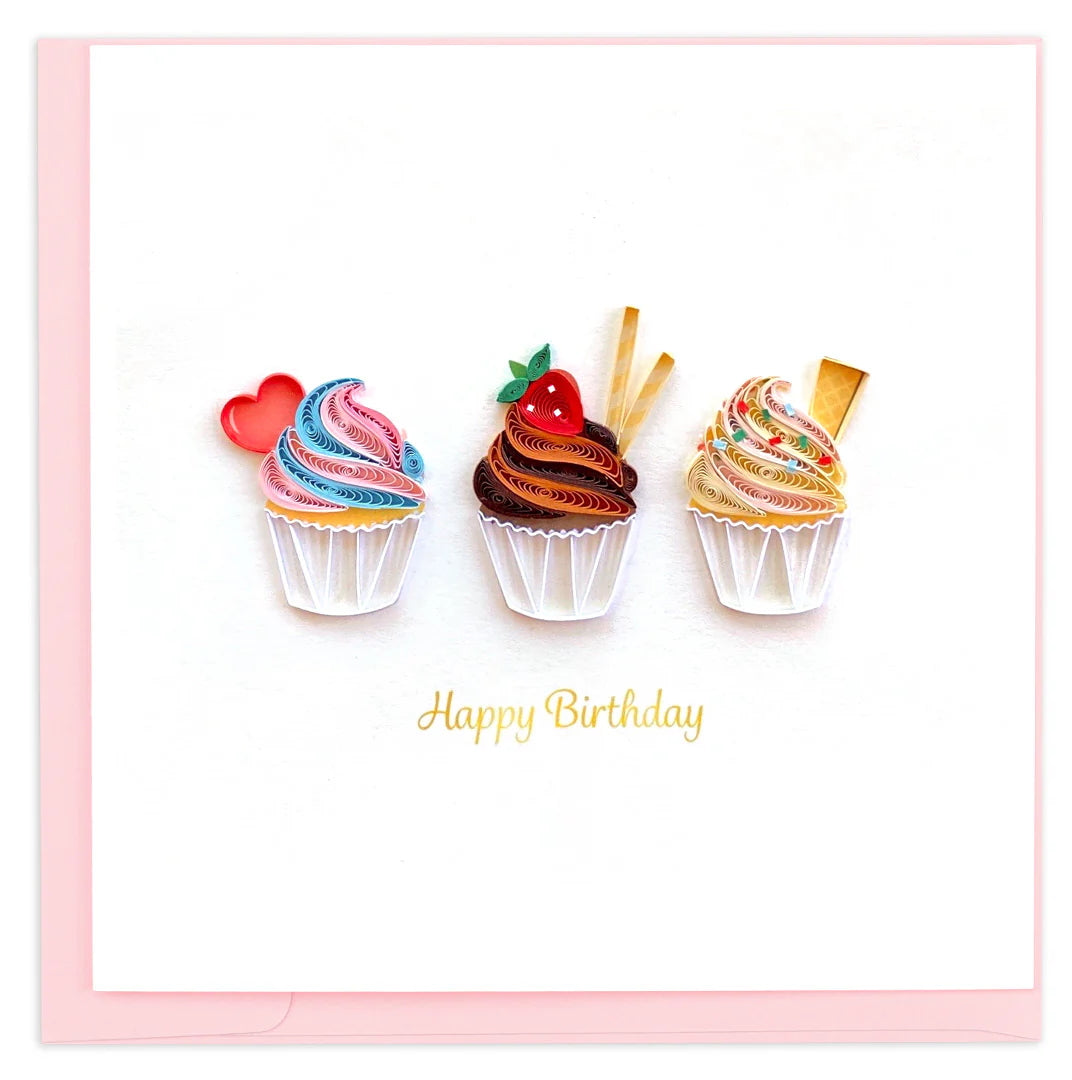 Quilling Card  "Birthday Cupcake Trio" style BD181