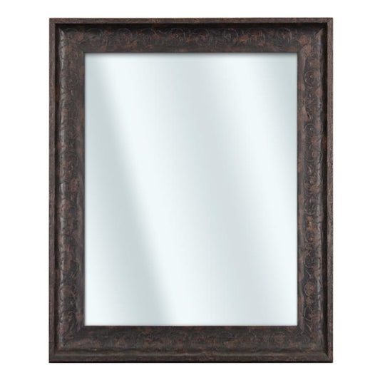 Distressed Black Wood Mirror with low floral relief - 14x17"