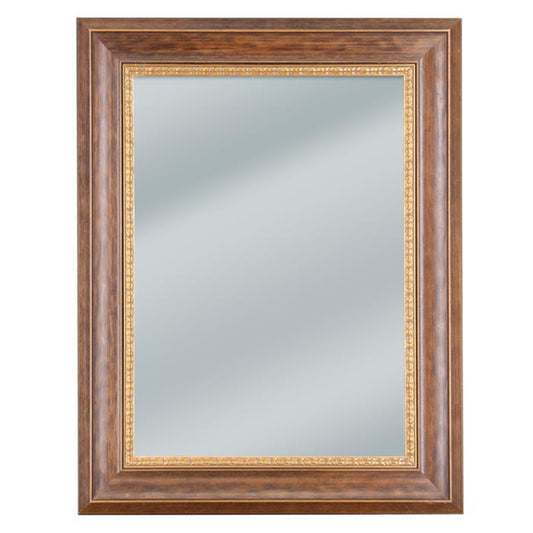 Dark toned wood framed mirror with baroque inner lip 21 3/4" x 28 3/4"