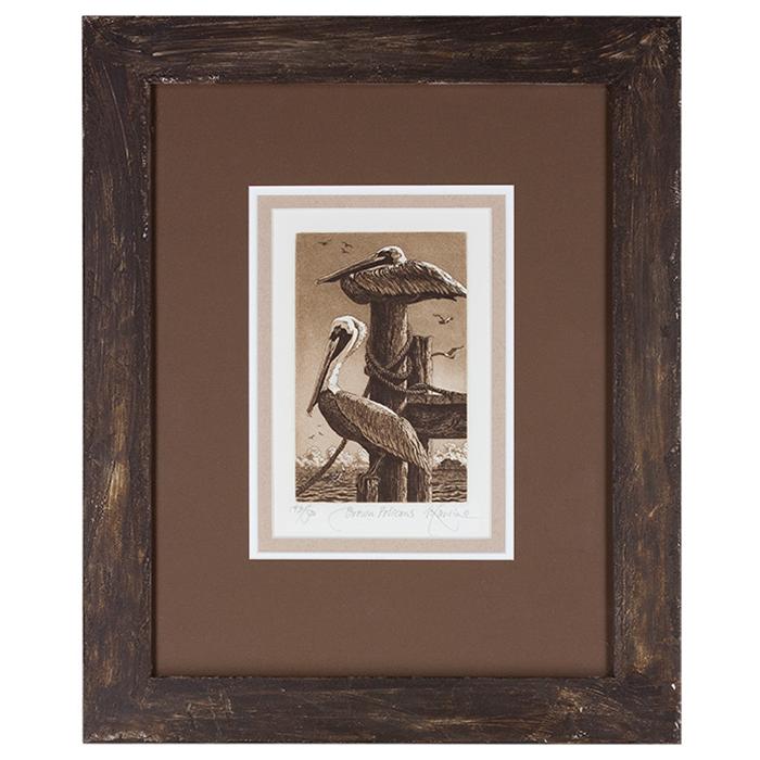 framed artwork "Brown Pelicans" by Kathleen Cantin