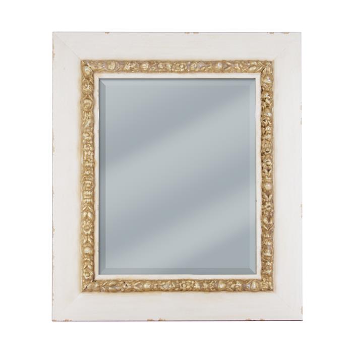 Distressed white baroque framed mirror 24 1/2 x 28 1/2  | Frame It Waban Gallery