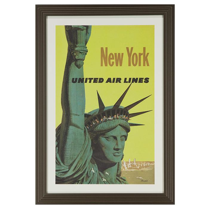 framed New York United Airlines advertising poster